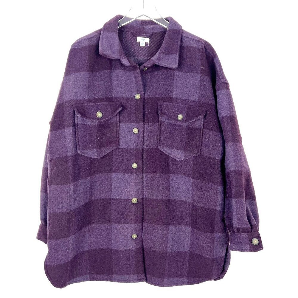 Dip Buffalo Plaid Fleece Jacket Women's Size XL Purple Shacket Gorpcore Utility
